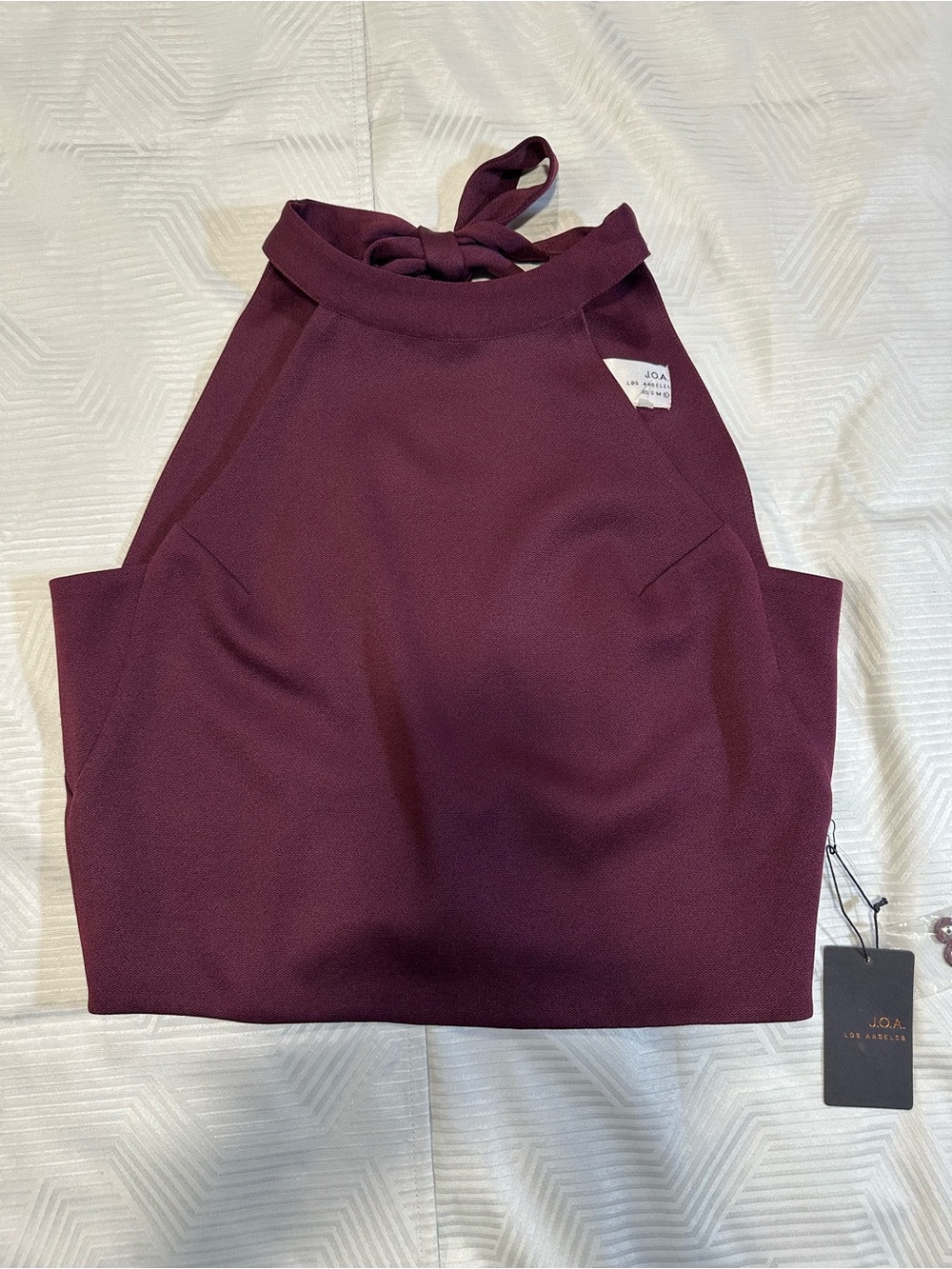 NWT J.O.A. Los Angeles Burgundy High Neck Halter Crop Top Style BC3140 Size L